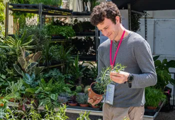 Homme heureux tenant une plante aromatique